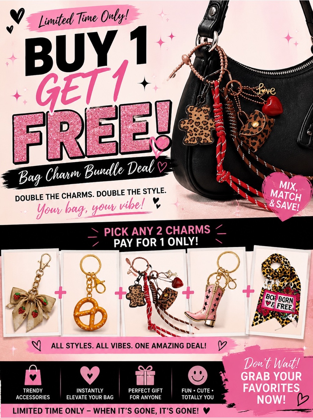 Pink Glitter Cherry Bag Charm Keychain | Kawaii Coquette Y2K Purse Accessory - Picture 2 of 2